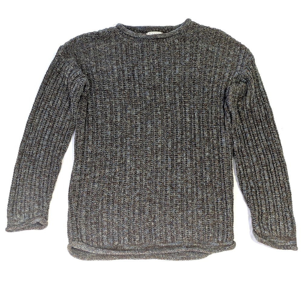 Basic Editions Mens Medium Marled Ribbed Knit Crewneck Sweater Brown Blue USA